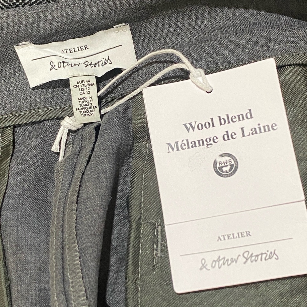 NWT & Other Stories Gray Pleated Wide-Leg Tailored Wool Trousers MSRP $179 - Picture 9 of 12